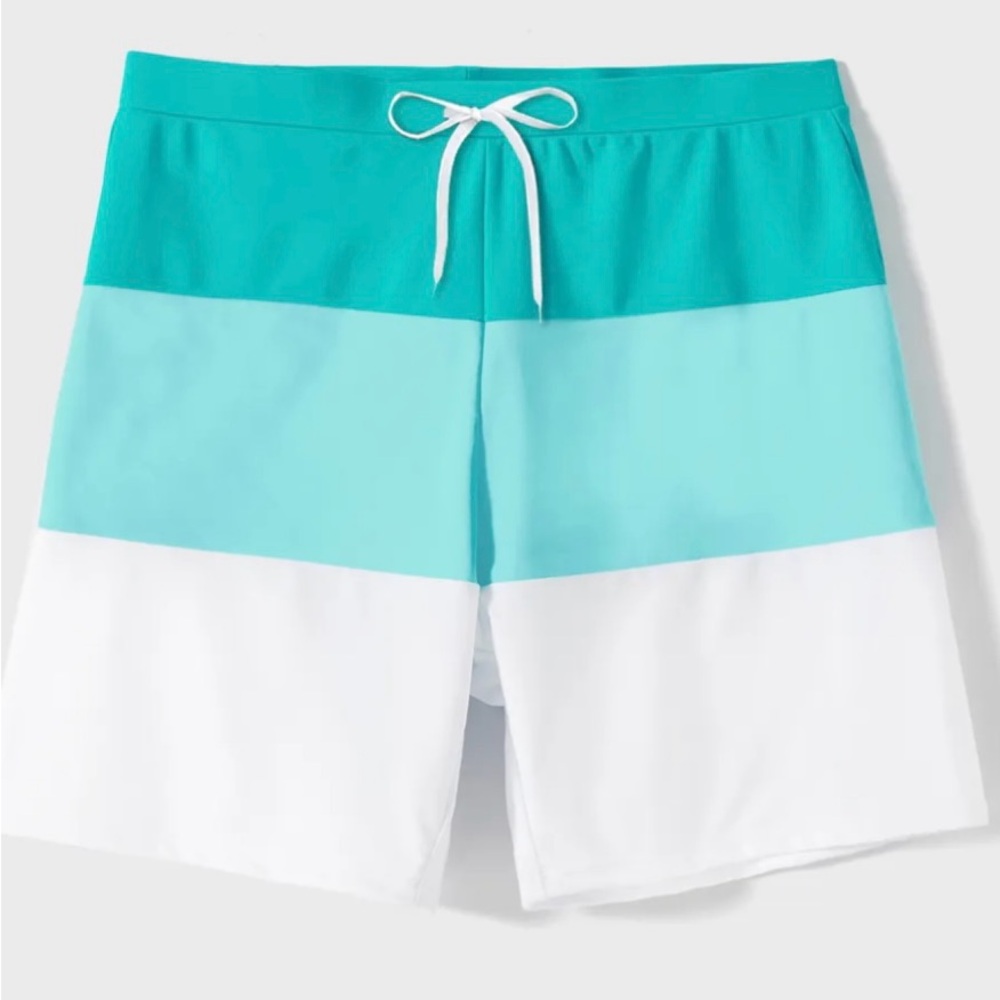 PatPat Men's Aqua and White Swim Shorts